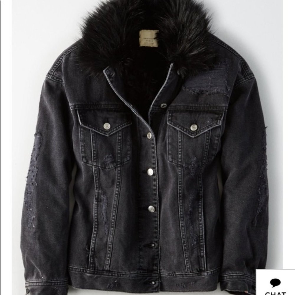 NWOT American Eagle black denim sherpa jacket